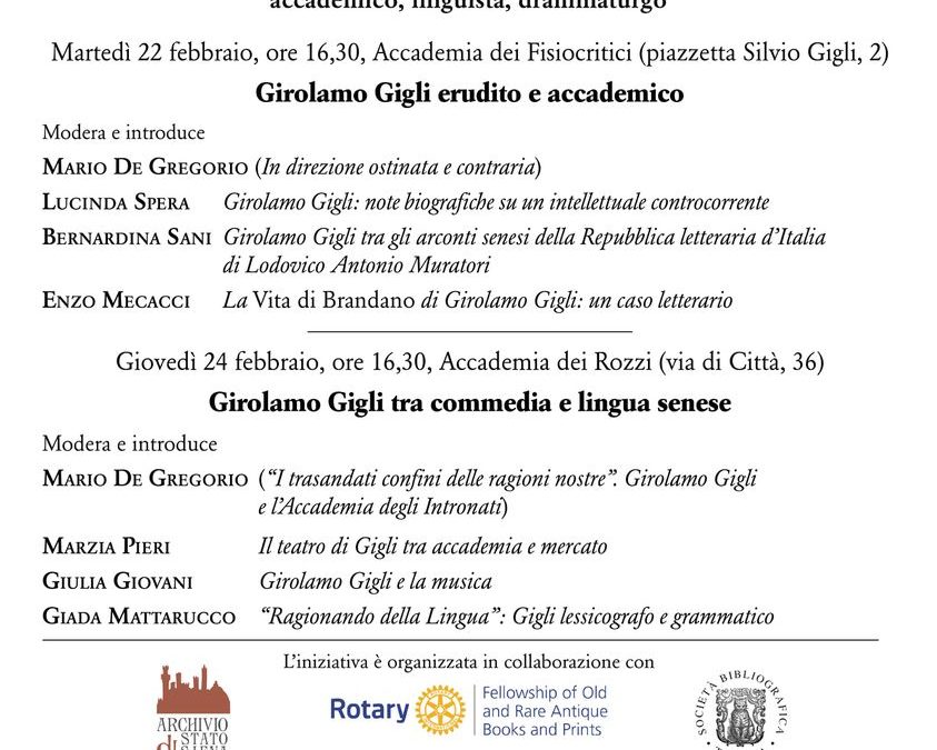 Due giornate su Girolamo Gigli, accademico, linguista, drammaturgo